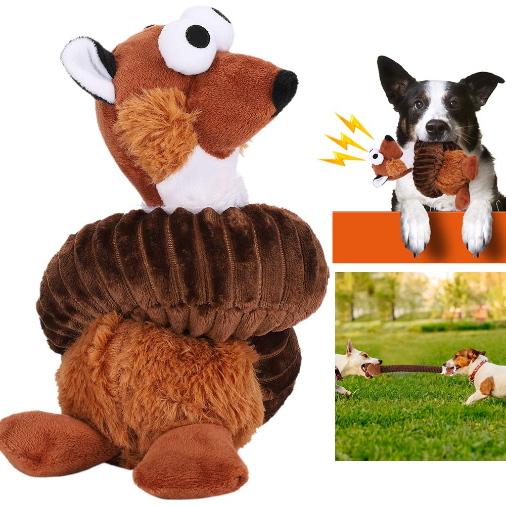 Durable Plush Dog Chew Toy - Long Strip Animal Shape for Teething, Teeth Cleaning & Interactive Play with Squeaker (Brown) | Perfect for Puppies & Small Dogs