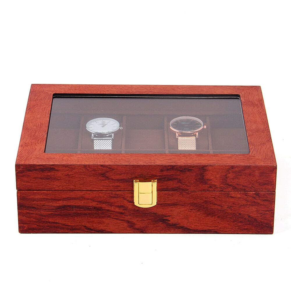 LYNICESHOP 10-Slot Vintage Watch Box with Glass Top - Luxury Watch Display Case & Jewelry Storage Organizer for Men and Women - Perfect for Watch Collectors, Gifts, and Home Decor