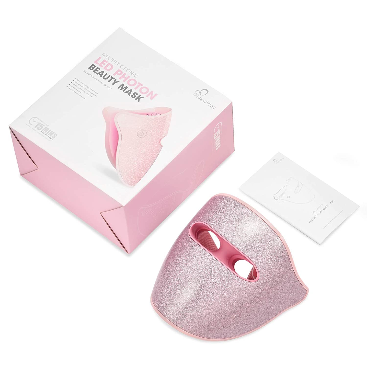 NewWay LED Face Mask Light Therapy for Acne Treatment & Skin Care - Red Light Therapy for Dark Spots & Anti-Aging - Cordless, Lightweight & Voice Prompts - Perfect for Home Spa & Skincare Routine