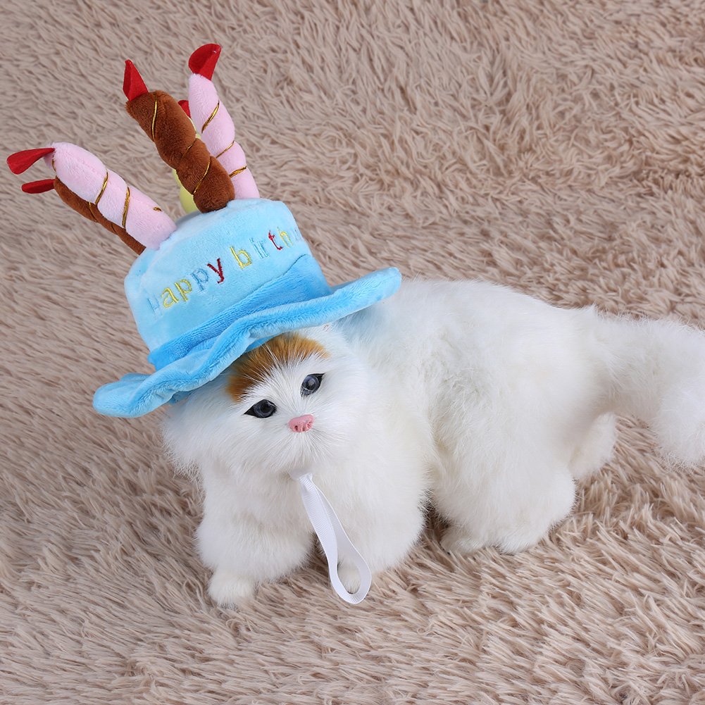 Fdit Pet Birthday Party Hat for Dogs & Cats - Colorful Candles Dog Cat Party Hat with Cake, Small Animal Costume Accessory (Blue) | Perfect for Birthday Celebrations & Photo Shoots