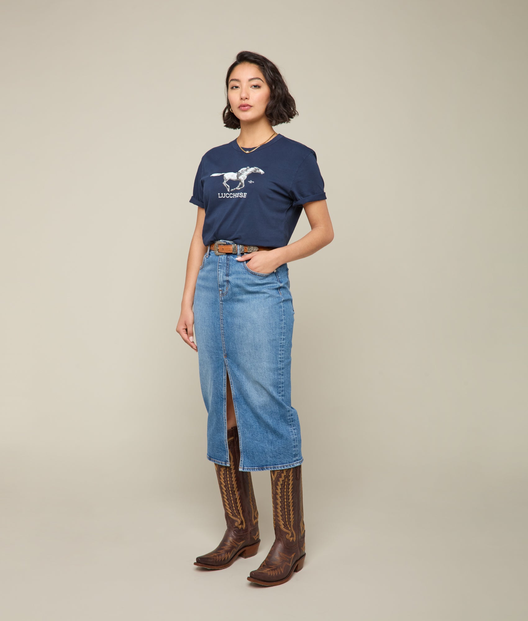 Lucchese Racehorse T-Shirt in Navy Blue - Stylish Comfort for Casual Wear & Western Fashion