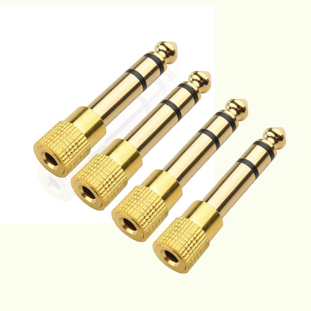 RedYutou 6.35mm to 3.5mm Stereo Audio Adapter Converter - Gold Plated 1/4 Male to 1/8 Female Jack Plug for Speakers, Headphones, Guitar, Amplifier - 4-Pack - Ideal for Home Studio, Live Performances, and Audio Mixing