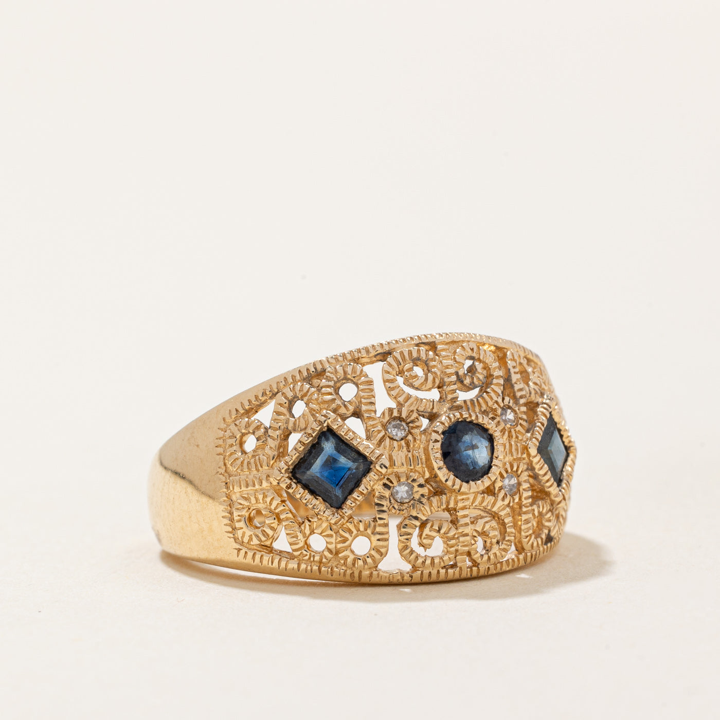 Exquisite Sapphire & Diamond Lattice Ring - 0.40ctw Gemstone & 0.016ctw Diamonds - Size 6 - Elegant Wedding Band, Anniversary Gift & Everyday Luxury Jewelry for Women