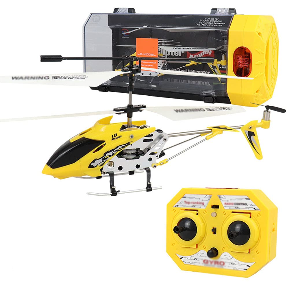 KAPOHU 3.5 Channel Alloy RC Helicopter with LED Lights & USB Charging - Wireless Remote Control Airplane Toy for Kids, Business Gifts & Aerospace Model Collectors (Yellow) - Perfect for Indoor Flying, Birthday Presents & STEM Learning