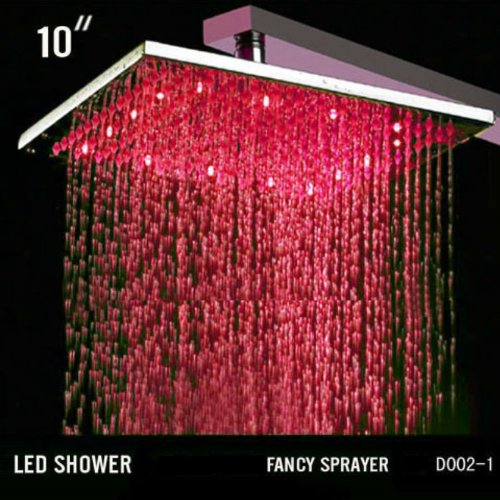 Rainfall LED Shower Head with Chrome Finish - 10 Inch Ceiling Mount Cascada Shower System (Includes Shower Arm) - Perfect for Modern Bathrooms and Spa-Like Showers