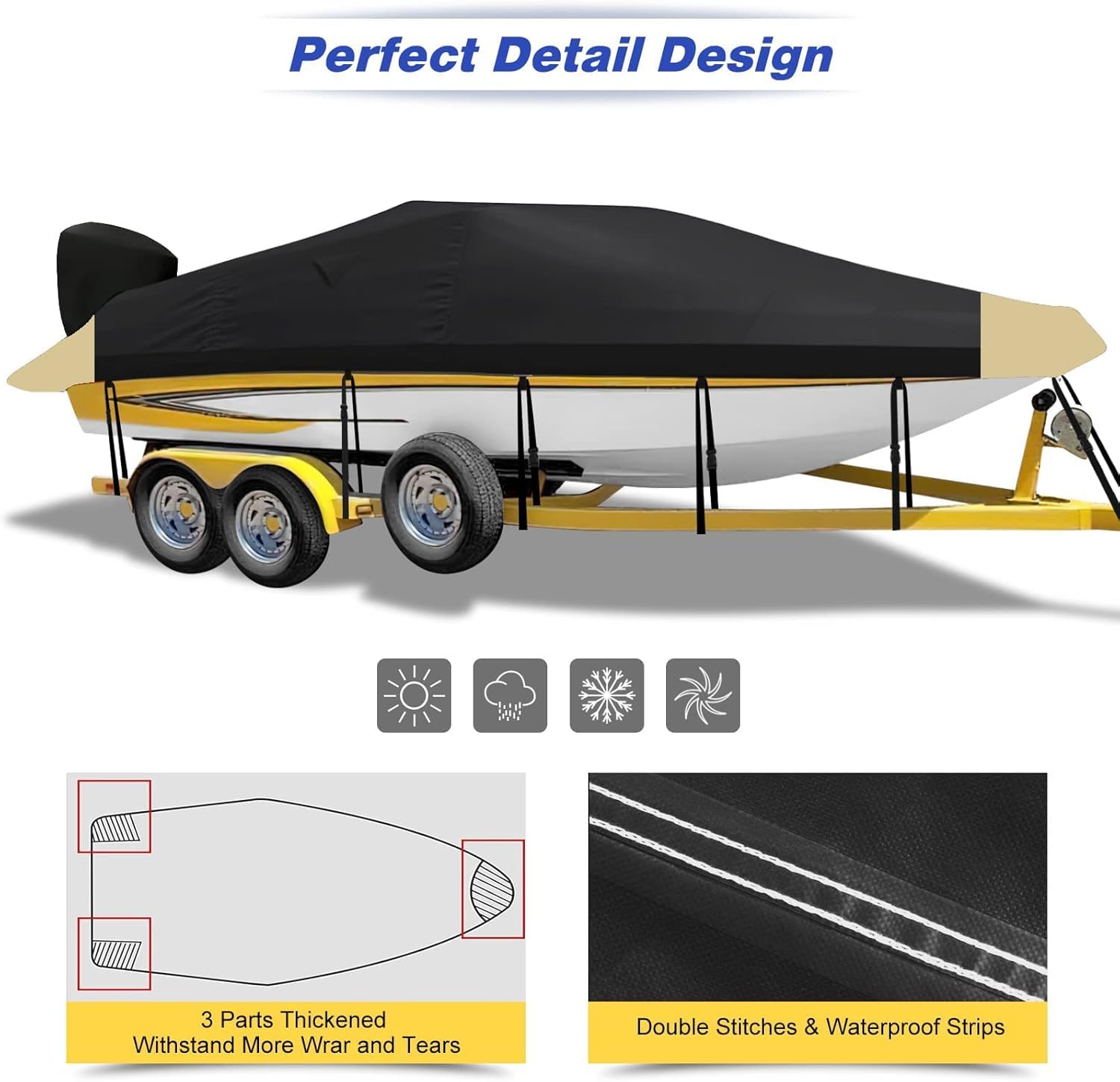 **Waterproof 17-19ft Bass Boat Cover - 900D Heavy Duty Tracker Boat Cover with Motor Protection - Fits V-Hull, Fishing & Tracker Boats - UV Resistant & Trailerable - Ideal for Mooring, Storage & Outdoor Use**