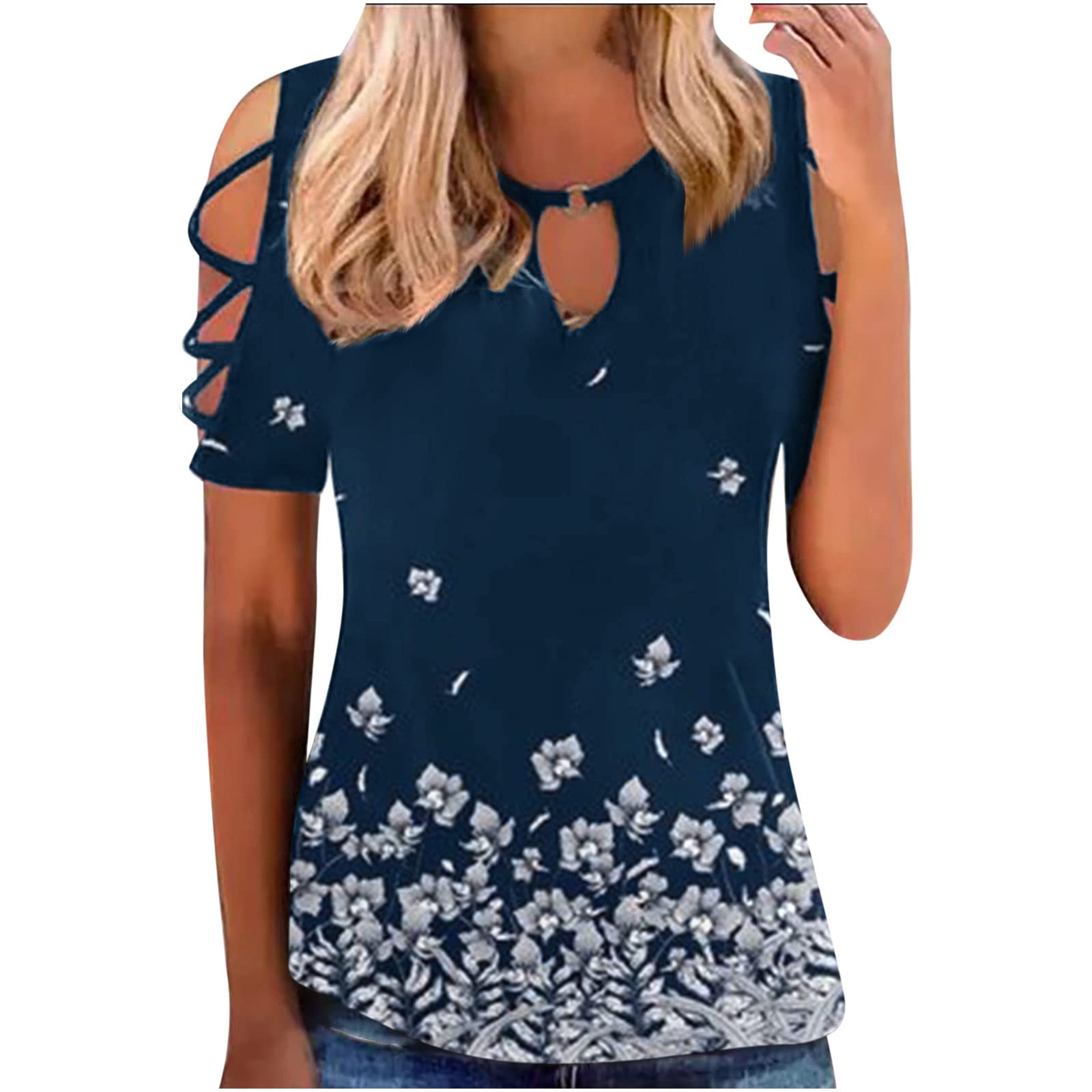 Women's Casual Short Sleeve Tunic Tops - Strappy Cold Shoulder Blouses, Slim Fit T-Shirt Style for Everyday Wear | Perfect for Office, Dating & Summer Outfits