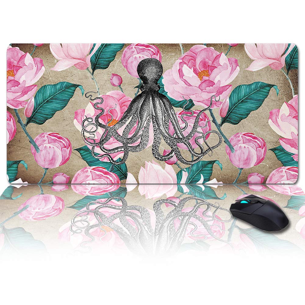 XXL Gaming Mouse Pad 35x15 Inches - Extra Large Desk Mat with Gel Ergonomic Support, Vintage Floral Design for Office & Gaming Setup | Perfect for Women's Workspace, Laptop & PC Use