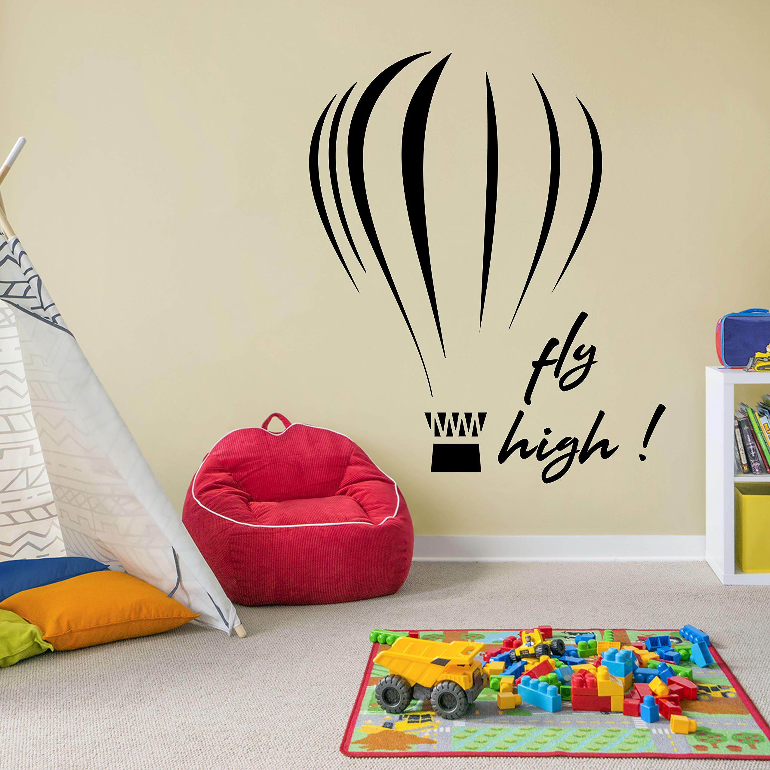 Fly High Quote Hot Air Balloon Wall Decal - Inspirational Vinyl Sticker Art for Kids Room, Nursery, Bedroom & Home Decor (10x8 inch) - Perfect for Children's Spaces, Playrooms & Classroom Wall Art