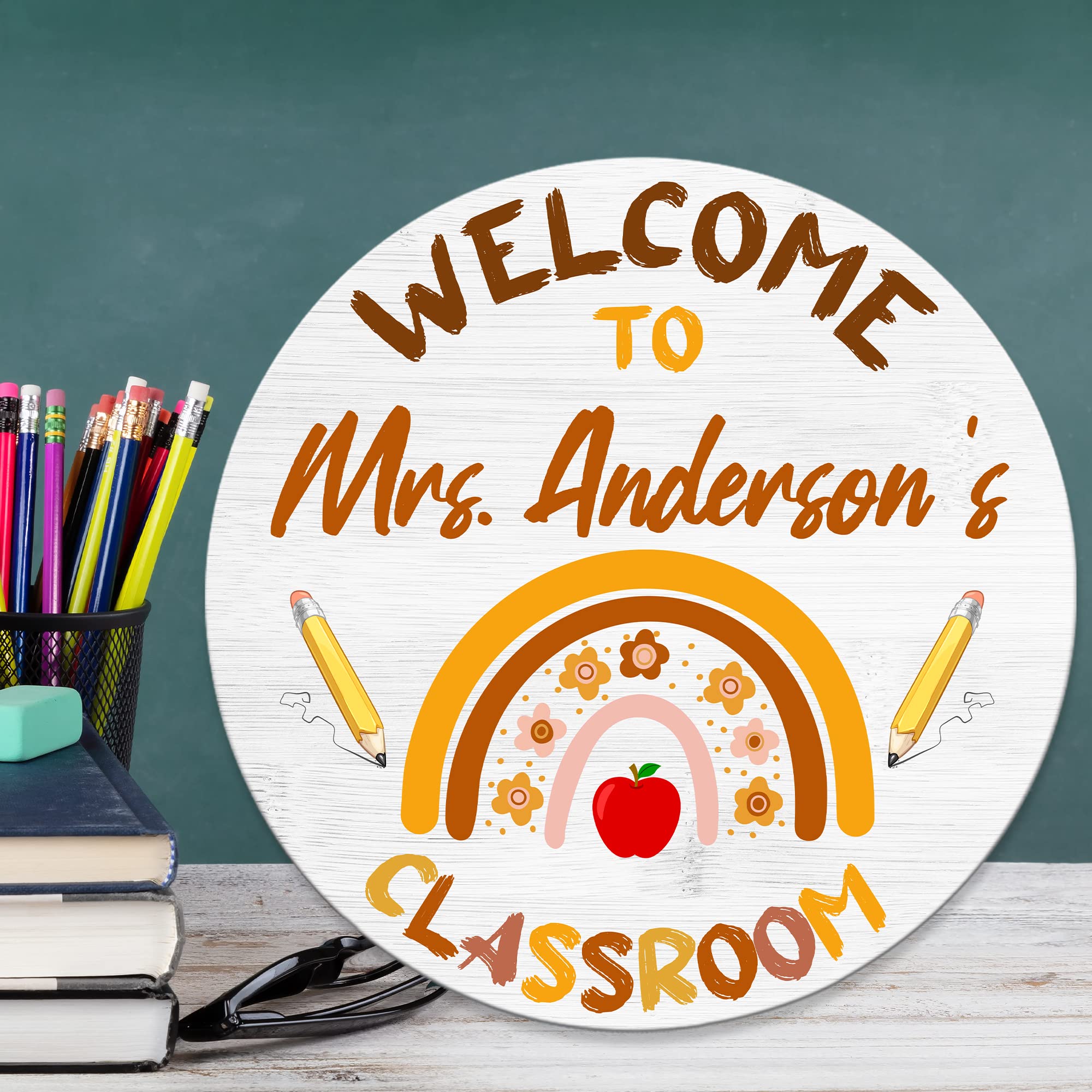 Personalized Teacher Door Sign - Custom Name Plaque for Classroom Decor - Boho Rainbow Style
