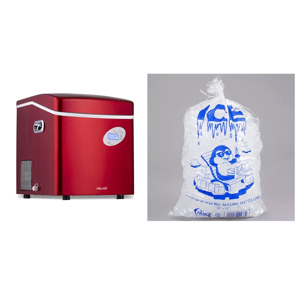 NewAir Portable Ice Maker Machine - 50 lbs Daily, Makes 12 Ice Cubes in 7 Minutes, Compact & Fast Countertop Ice Maker for Home, Office, RV, Boat - Perfect for Parties, Drinks & Outdoor Adventures + 10 lbs Ice Bags (Pack of 100) with Twist Tie Closure
