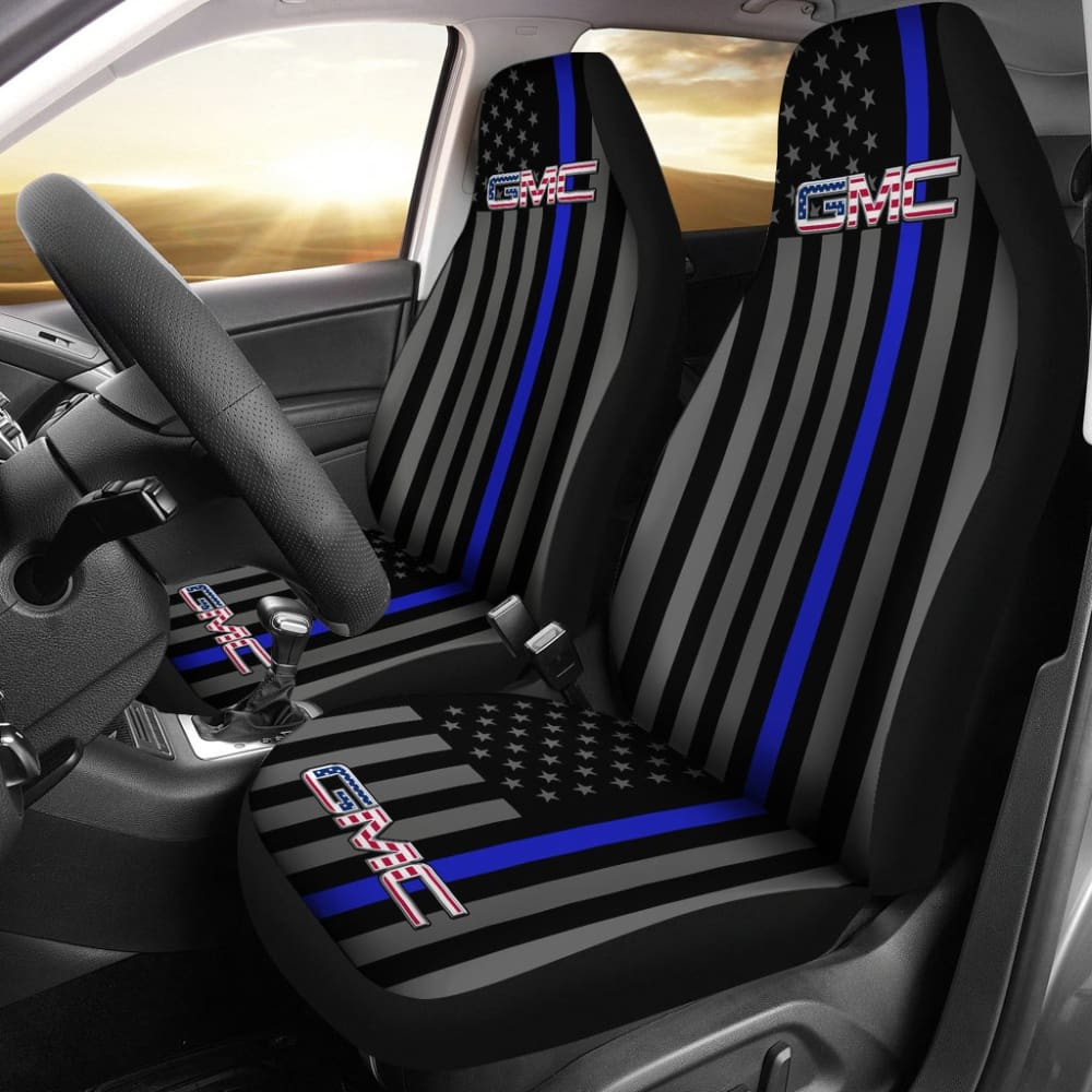 Thin Blue Line American Flag Car Seat Covers for GMC 212601 - Patriotic Police Support Vehicle Accessories for Trucks & SUVs