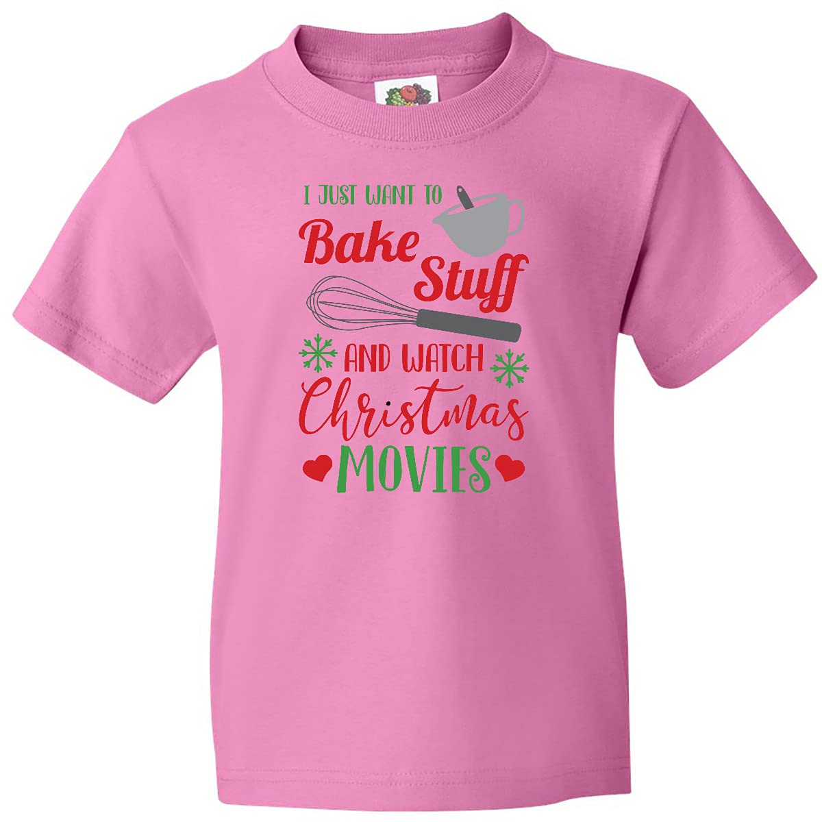 Inktastic 'I Just Want to Bake Stuff and Watch Christmas Movies' Youth T-Shirt | Cute Holiday Baking & Movie Night Outfit for Kids