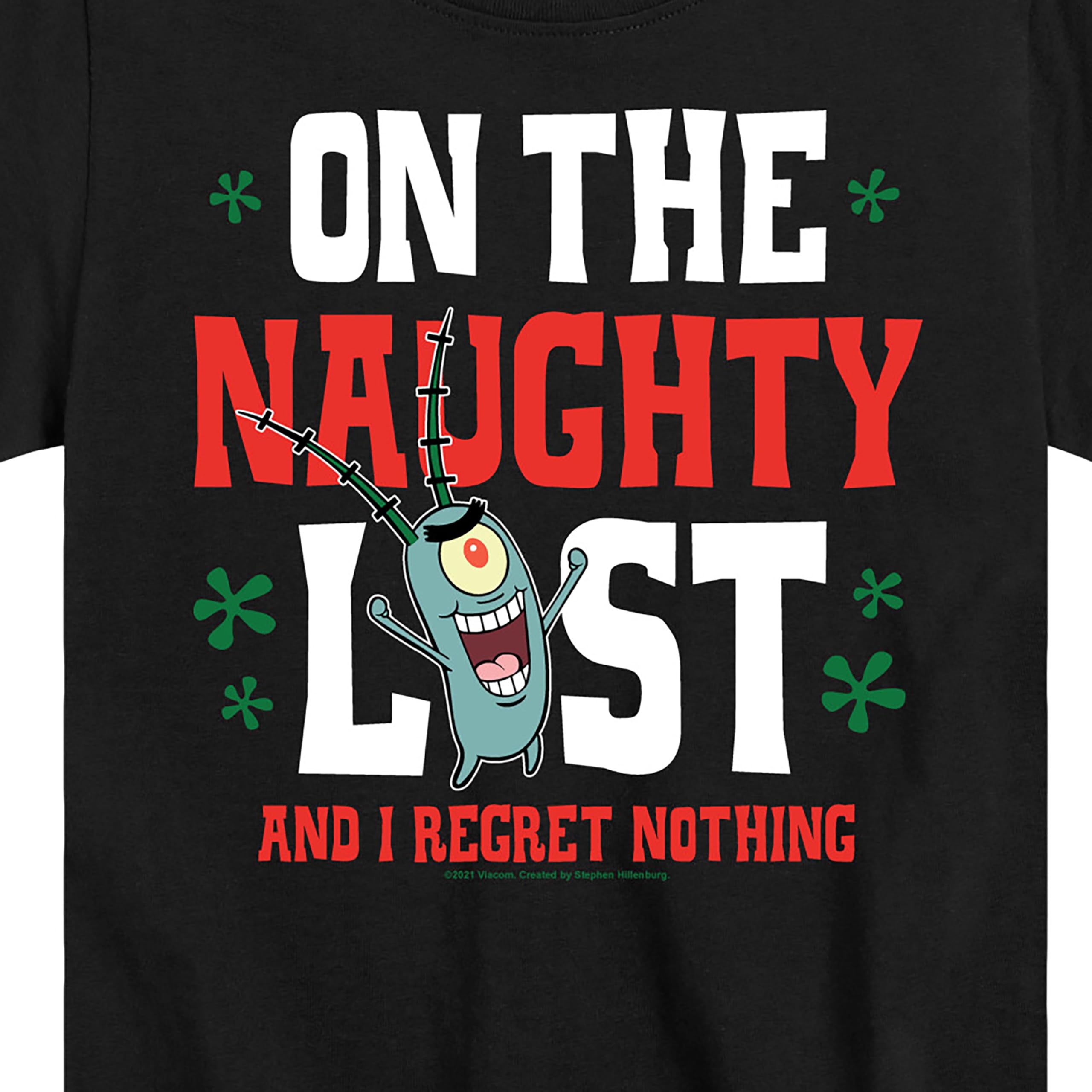 Spongebob Squarepants Plankton Naughty List Graphic T-Shirt for Toddler & Youth - Soft Cotton Short Sleeve Tee - Fun Cartoon Character Shirt for Kids Playdate, Birthday Party & Casual Wear