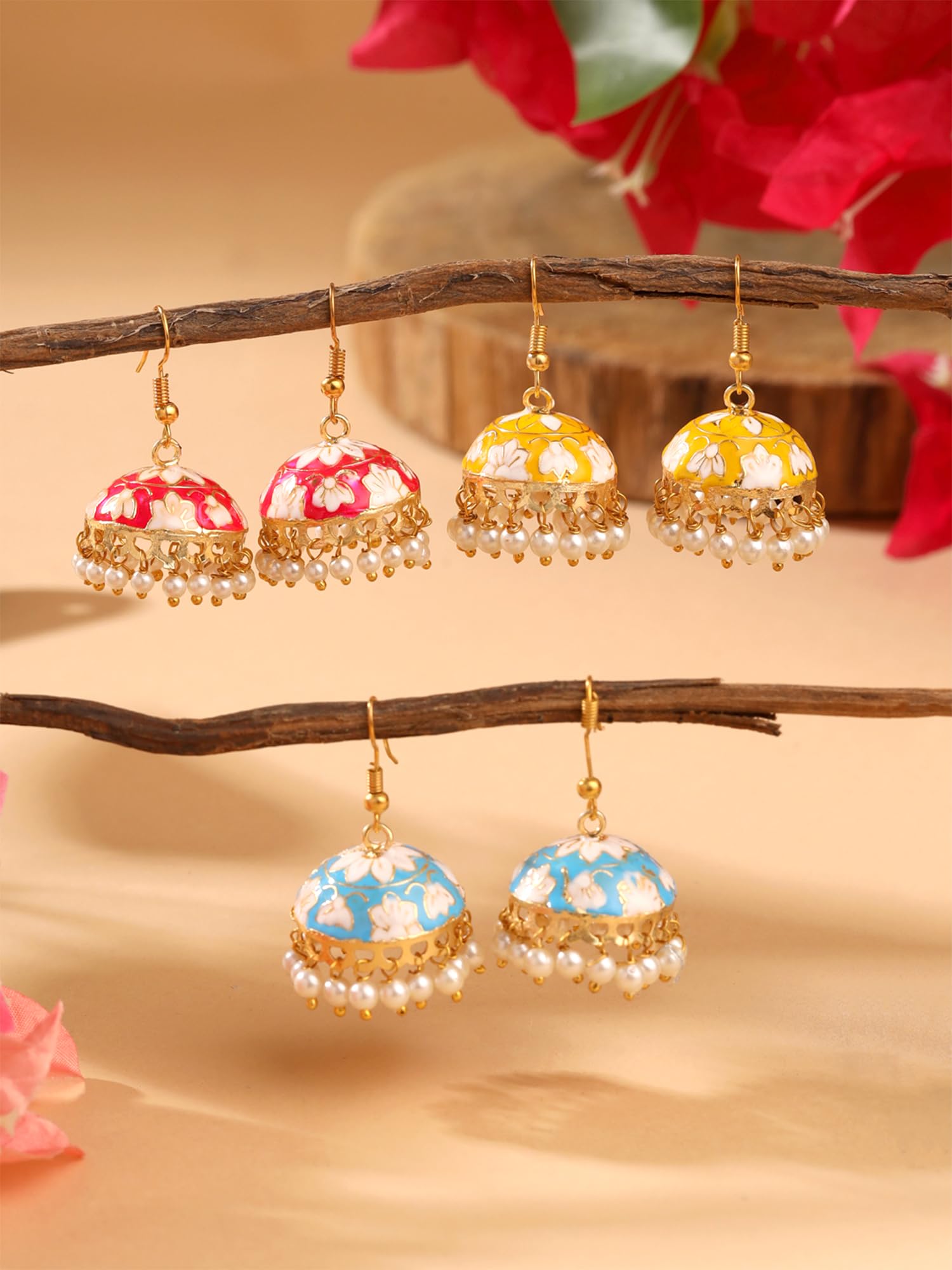 Yellow Chimes Big Jhumka Earrings for Women | Meenakari Work Ethnic Earrings | Wedding & Party Long Fashion Earrings | Minimalist Boho Jewelry | Perfect for Festivals, Bridal Wear & Special Occasions