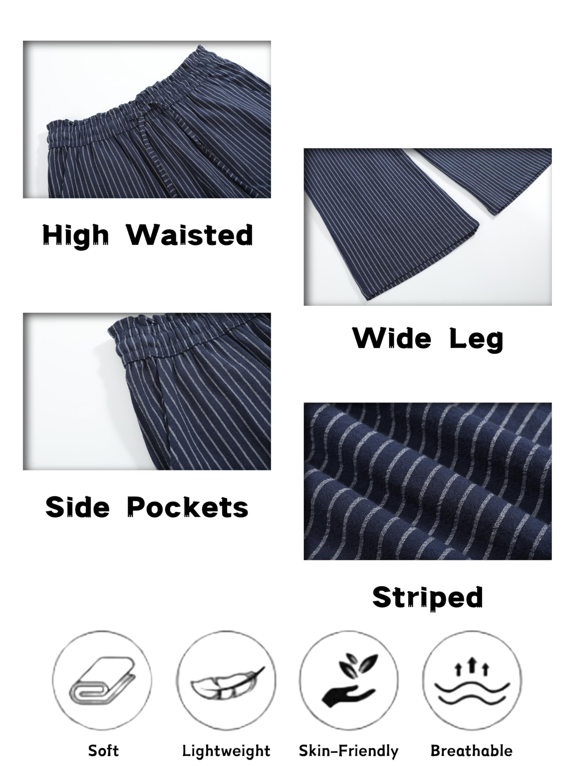 Women's Linen Pants Wide Leg High Waisted Drawstring Casual Loose Trousers with Pockets - Summer Boho Beachwear & Lounge Comfort Outfit