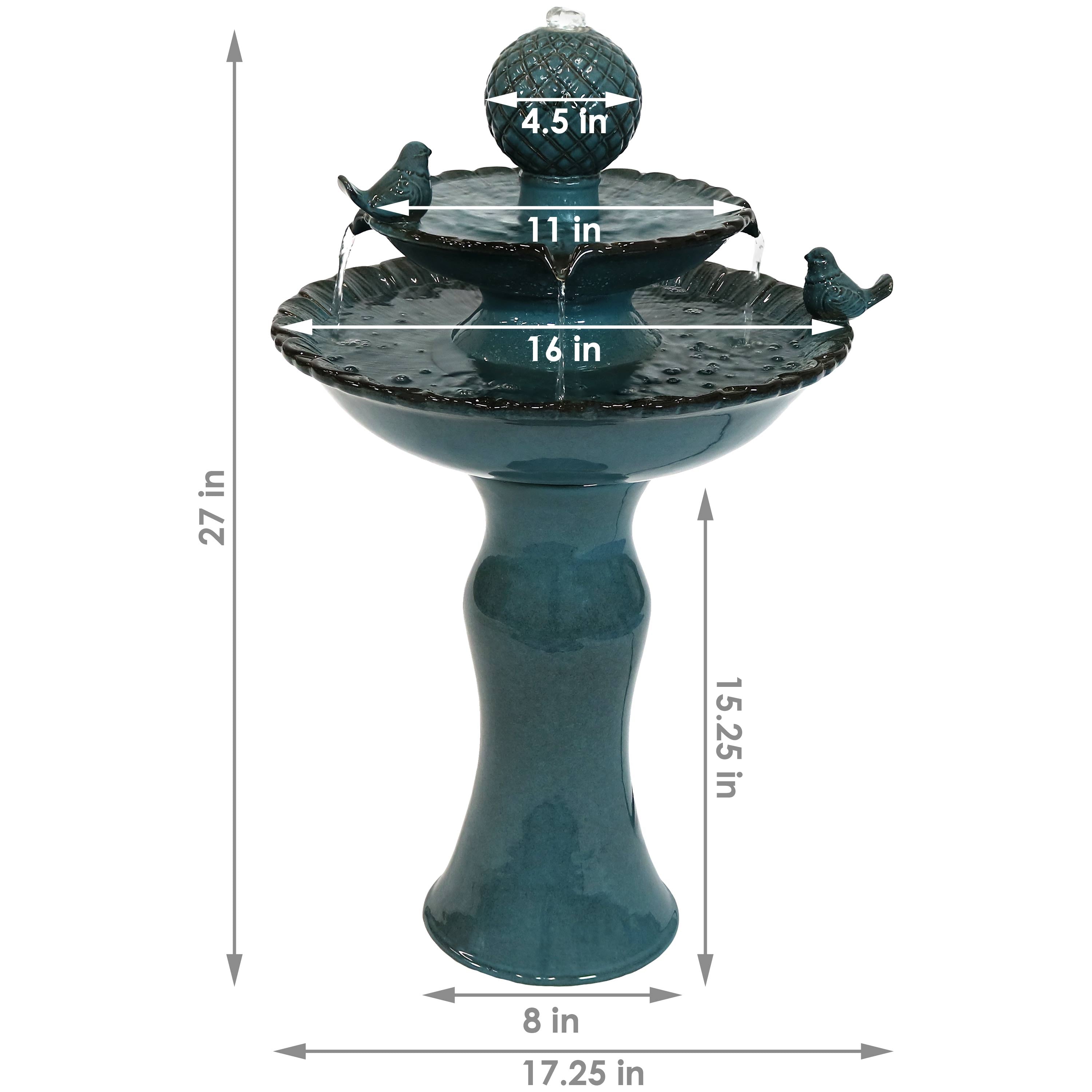 Sunnydaze 2-Tier Ceramic Outdoor Water Fountain with Resting Birds - 27 Inch Garden Decor for Patio, Yard & Backyard - Relaxing Water Feature for Outdoor Spaces