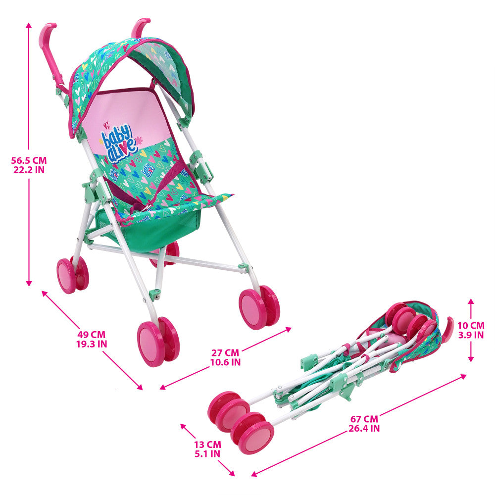 Baby Alive Doll Umbrella Stroller with Hearts & Colors Playset - Interactive Toy Stroller for Toddlers & Kids (Ideal for Indoor Play, Birthday Gifts & Role-Playing Fun)
