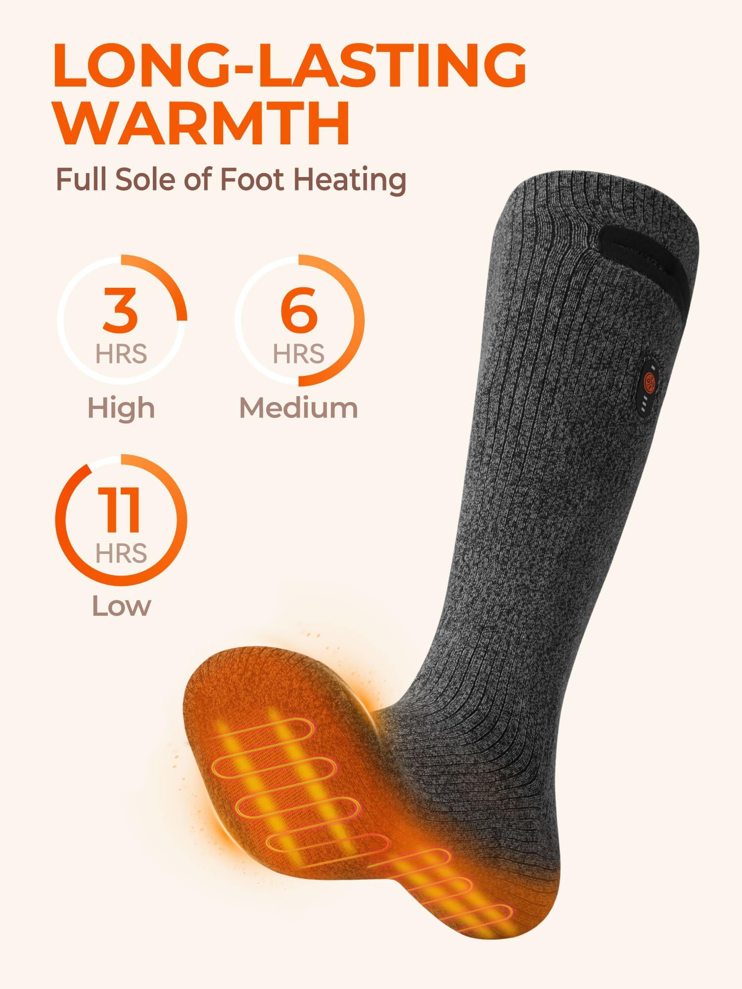 ORORO Upgraded Rechargeable Heated Socks for Men & Women - Electric Warming Socks for Cold Weather, Winter Sports & Outdoor Activities (Charger Not Included)
