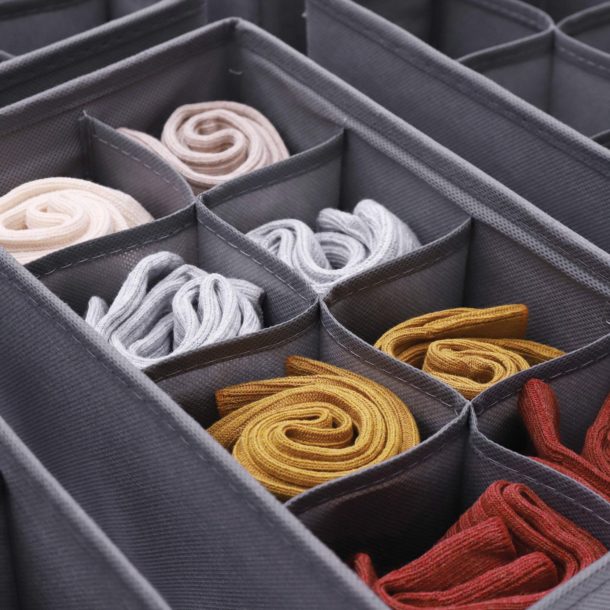 DIOMMELL 6 Pack Foldable Fabric Storage Bins - Closet Organizer Drawer Baskets for Clothes, Underwear, Socks & Lingerie (Medium, Grey) - Perfect for Bedroom, Nursery & Closet Organization
