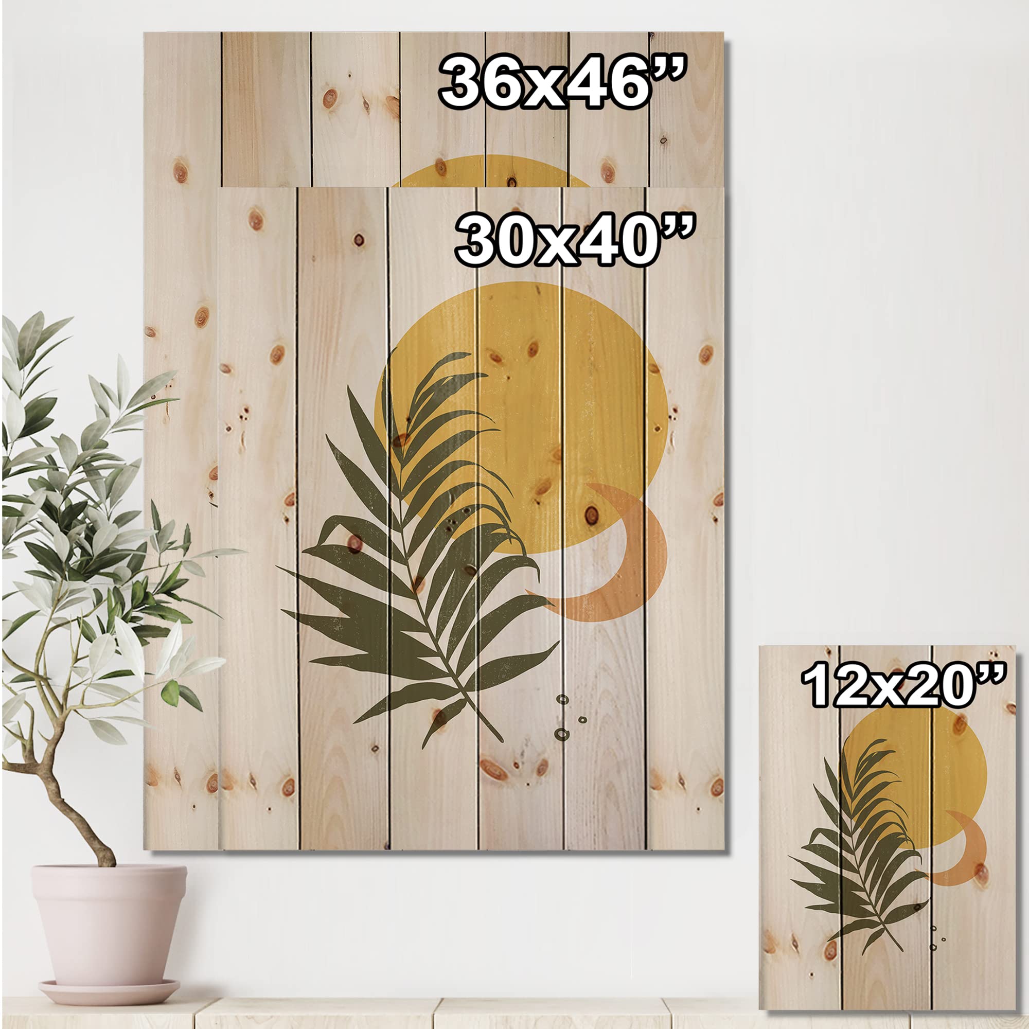 Abstract Sun & Moon Wood Wall Art - Tropical Leaf Decor for Living Room