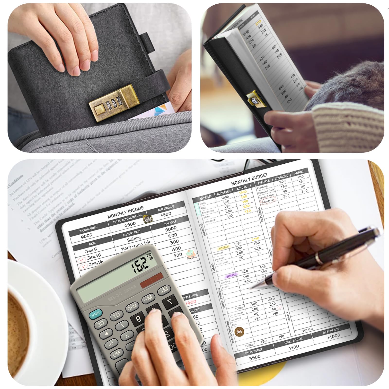 WEMATE 2025 Budget Planner with Lock - Monthly Expense Tracker Notebook & Undated Financial Planner - A5 Leather Money Organizer for Personal Finance Management - Perfect for Home Budgeting, Savings Goals & Debt Tracking - Black