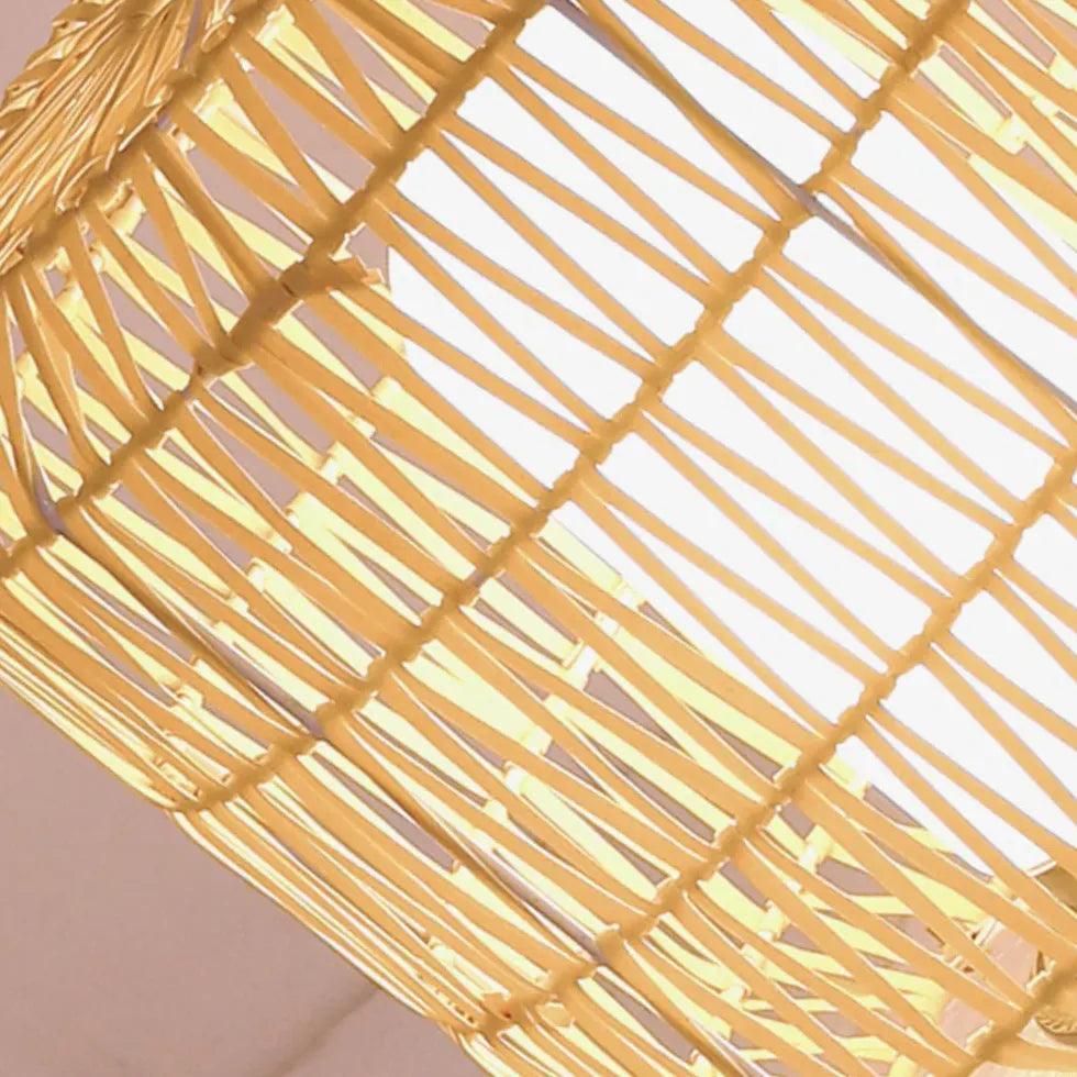 Handwoven Rattan Floor Lamp with LED Bulb - Modern Boho Indoor/Outdoor Lighting for Patio, Garden, and Living Room Decor