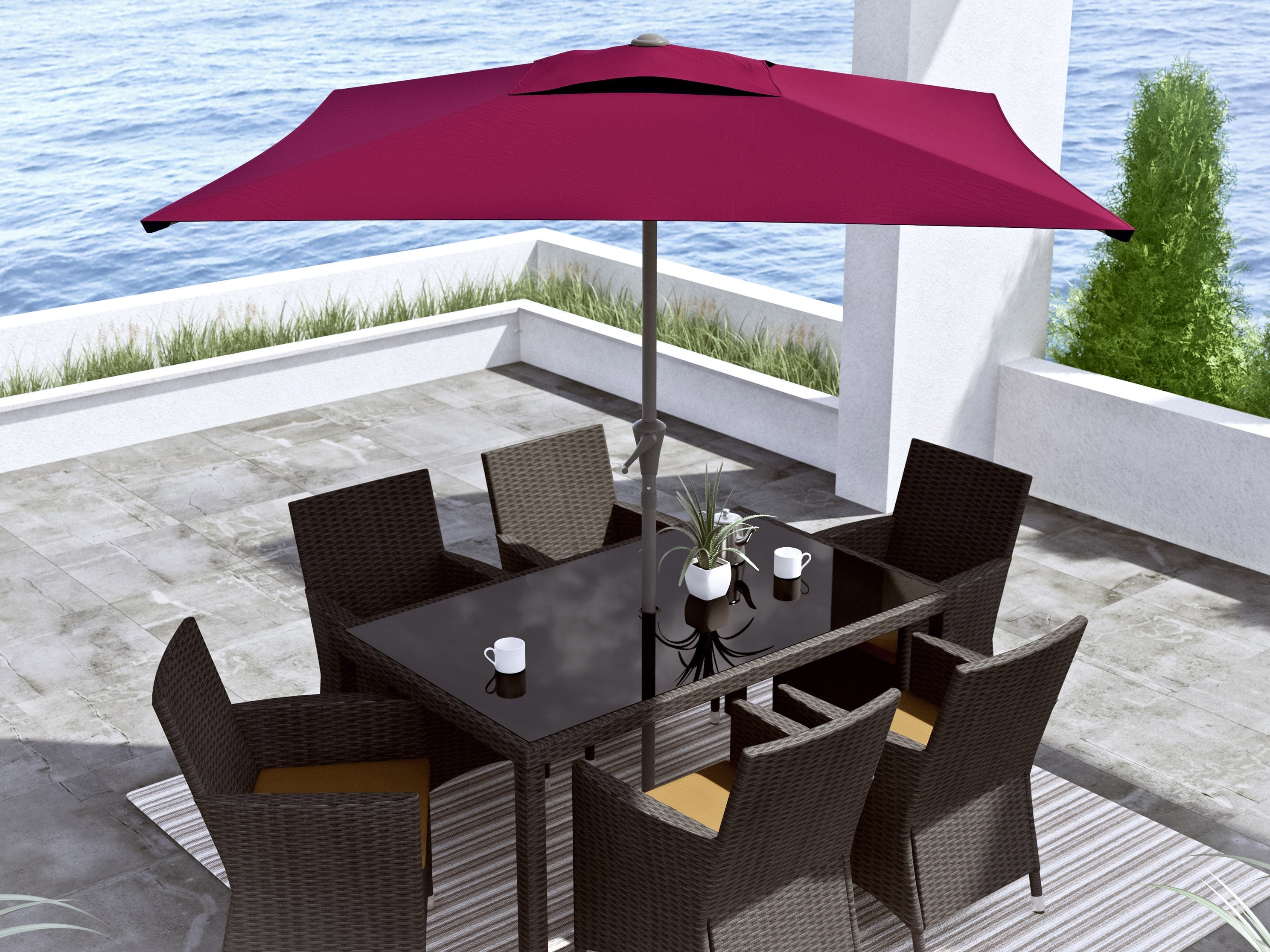 9ft Square Wine Red Patio Umbrella - Outdoor Sun Shade for Garden, Poolside, and Backyard Relaxation