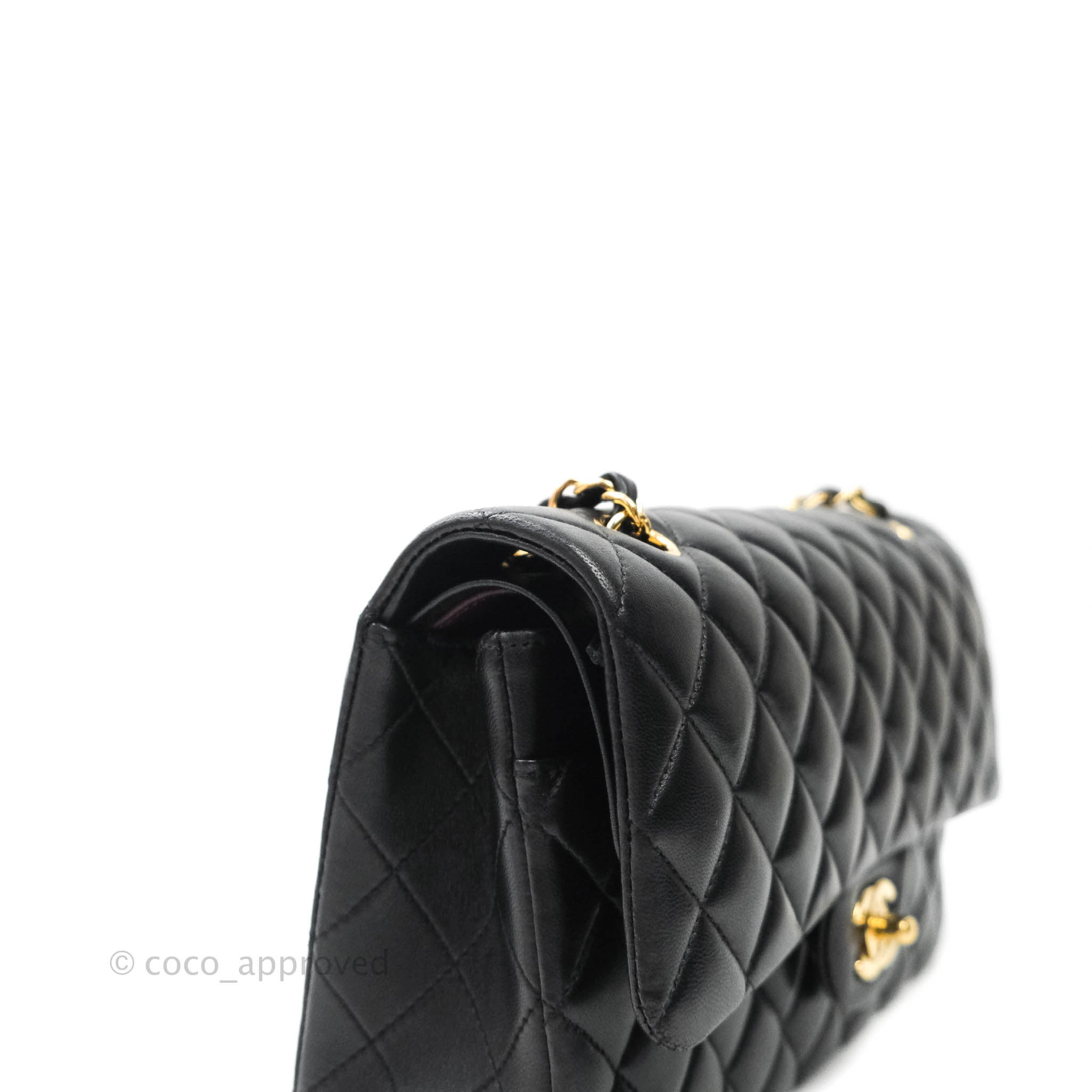 Chanel Classic Medium Double Flap Bag Black Lambskin Gold Hardware - Luxury Designer Handbag for Women, Perfect for Evening Events & Special Occasions