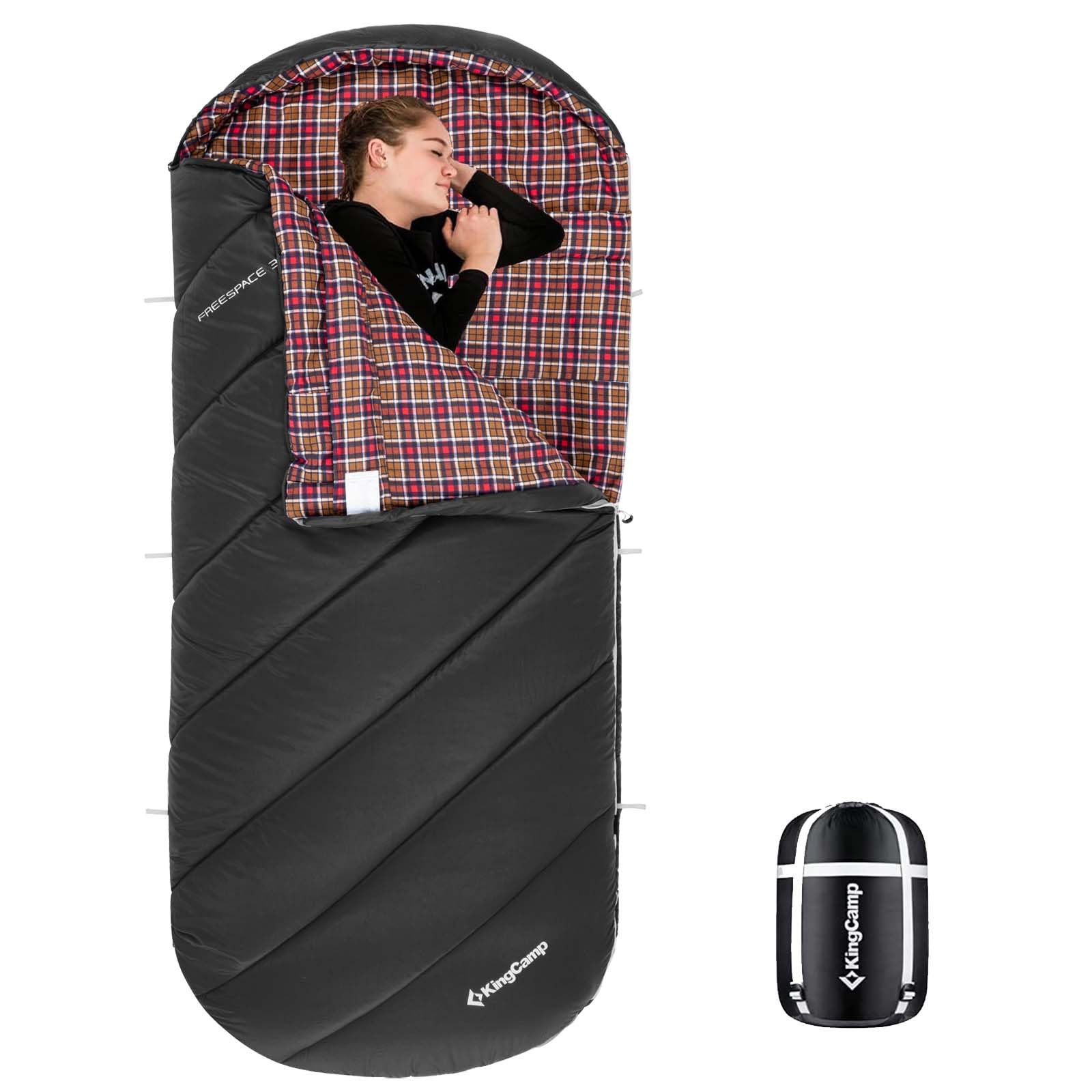 KingCamp Extra Wide Flannel Sleeping Bag for Adults - Lightweight, Warm & Cold Weather Camping Sleeping Bag for Big and Tall - XL Size for Backpacking, Hiking & Outdoor Adventures
