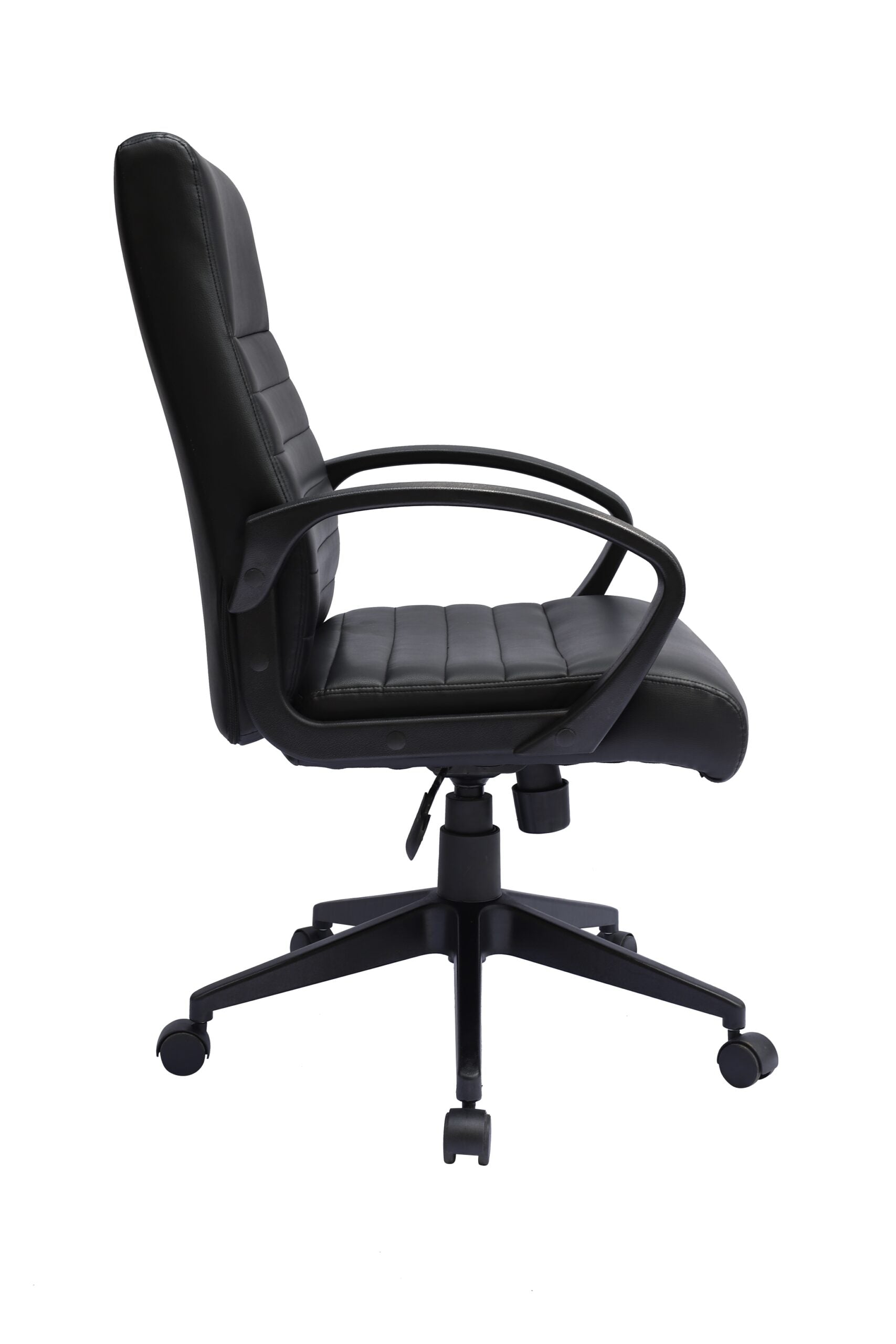 Premium Boss B426 Black Leather Task Chair with Ribbed Back - Ergonomic Office Chair for Home & Executive Workspaces