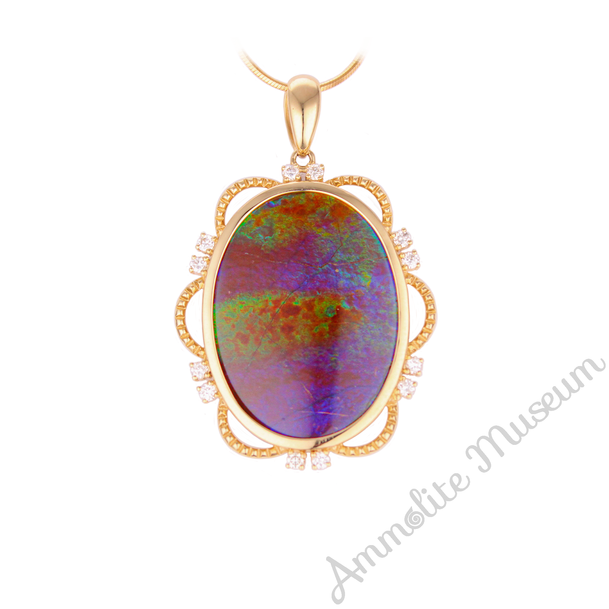 14K Gold Ammolite Pendant with Diamond Accents - Elegant Oval Gemstone Jewelry for Women, Perfect for Gifts, Parties & Special Occasions