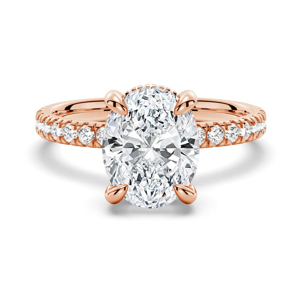 Micropavé Oval Hidden Halo Moissanite Engagement & Wedding Ring Set for Couples - Men's Wedding Band Included - Perfect for Proposals, Anniversaries & Bridal Jewelry