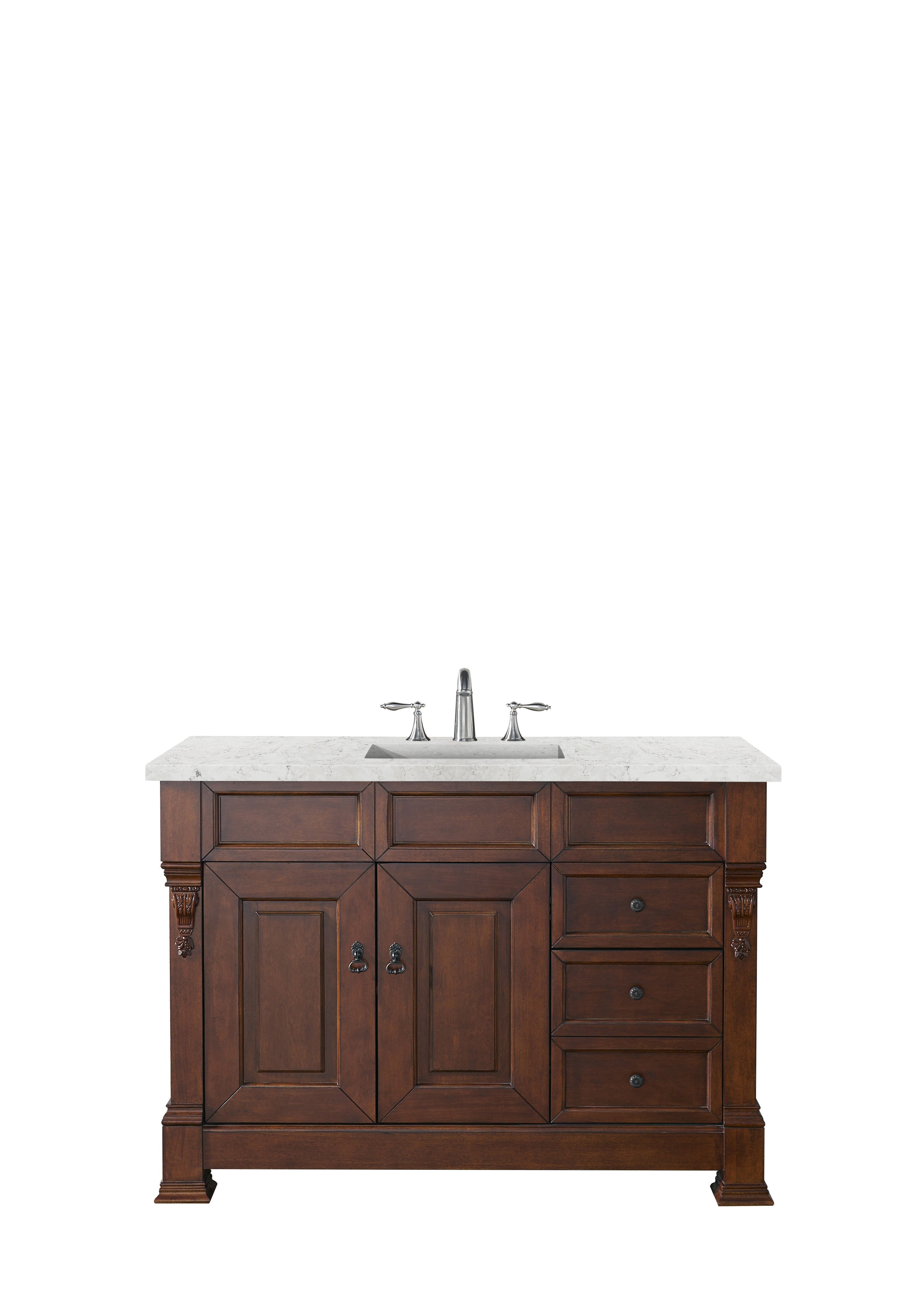 Brookfield 48 Inch Single Bathroom Vanity with Warm Cherry Finish & 3CM Eternal Jasmine Pearl Quartz Countertop - Perfect for Modern Master Bathrooms & Guest Suites