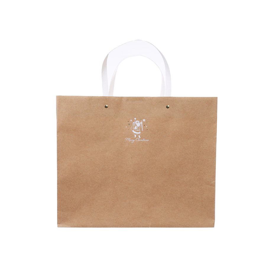 TSUTSUMU Christmas Paper Gift Bags - Natural Santa Design (103g) for Holiday Presents, Party Favors & Festive Decorations