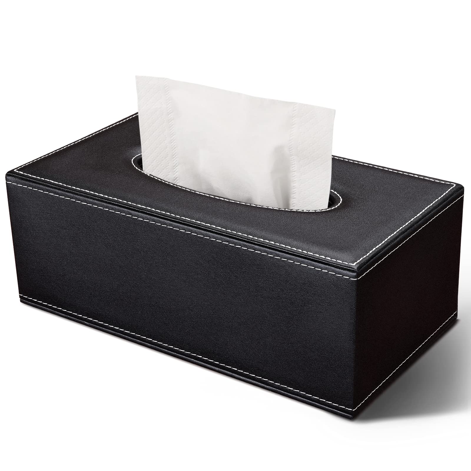 Premium PU Leather Rectangular Tissue Box Cover Holder - Decorative Storage for Kleenex & Napkins (9.84