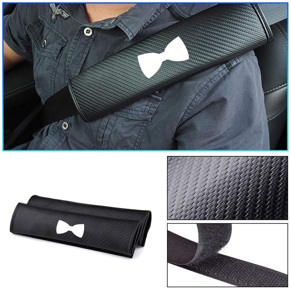 Carado Car Seat Belt Pad Cover - Carbon Fiber Cushion Strap Covers for Chevy Trax (2Pcs, Bow Tie White) - Comfortable Shoulder Protection for Long Drives & Road Trips