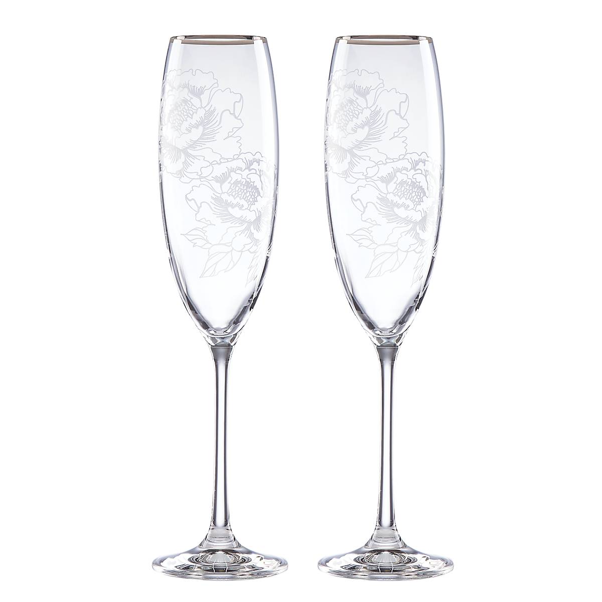Elegant Silver Peony Wedding Toasting Flute Set - Perfect for Bridal Showers, Anniversaries & Romantic Celebrations