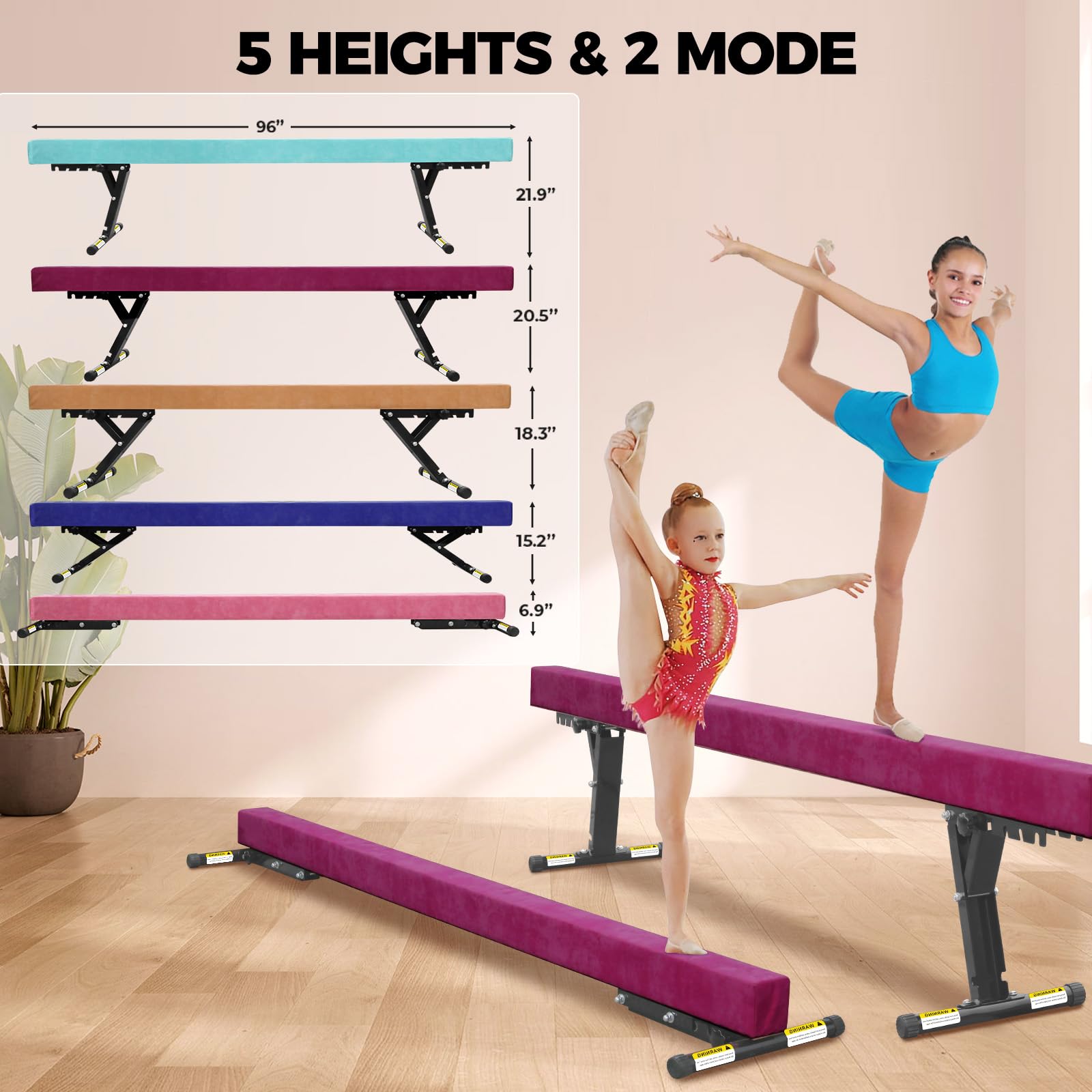 8ft Adjustable Balance Beam for Gymnastics - FINCOME High/Low Floor Beam with Legs for Kids & Adults - Professional Training Equipment for Home, Gym & Clubs - Perfect for Practice, Exercise & Skill Development