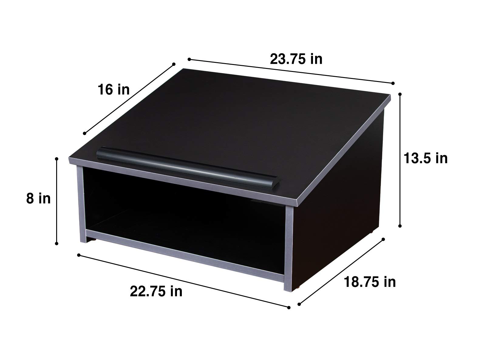 OEF Furnishings Portable Tabletop Lectern with Bookstop & Storage Shelf - Lightweight Adjustable Podium for Home Office, Church, School Presentations - Black