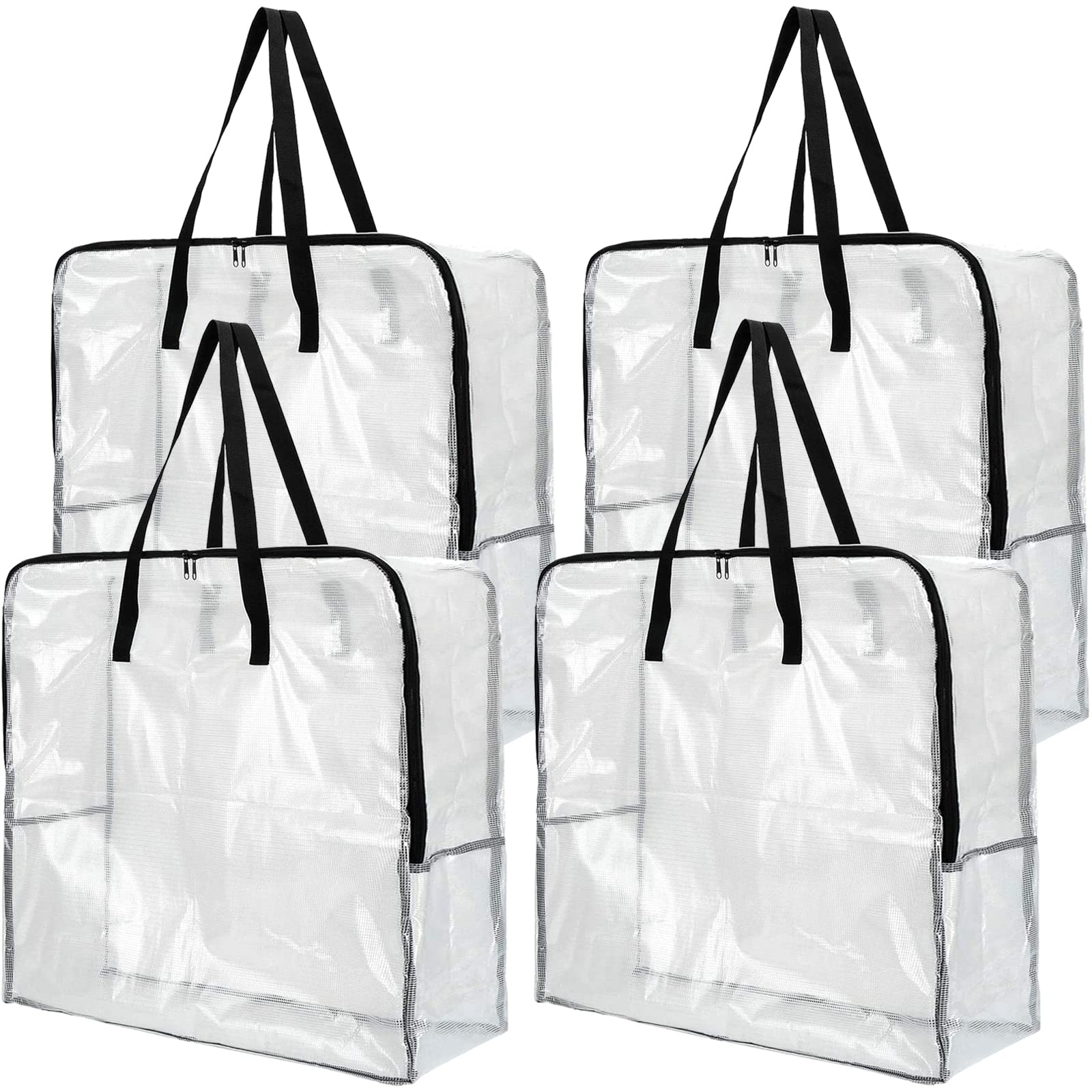 Fasmov 4-Pack Extra Large Clear Storage Bags with Handles & Zippers - Vinyl Organizer for Comforters, Blankets, Bedding, Duvets - Transparent Moving Totes for Under Bed Storage, Garage Organization & Closet Decluttering