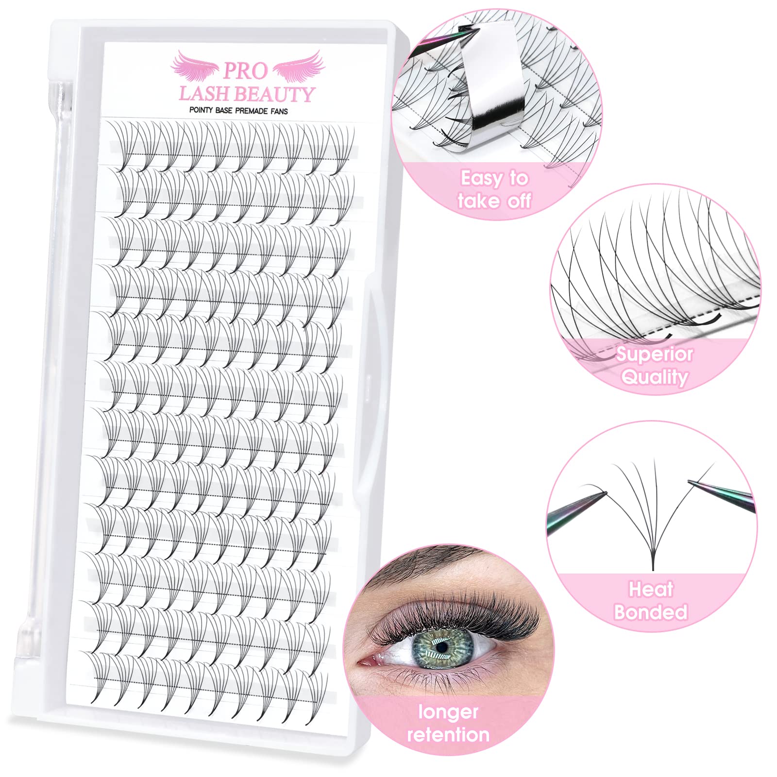 10D-D-0.07-9mm Premade Volume Eyelash Extensions - C/D Curl Pointed Base Fans for Dramatic Look | Professional Salon & DIY Home Use