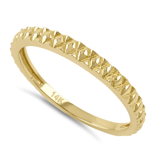 14K Yellow Gold Diamond Cut Band Ring for Women - Elegant Stackable Wedding Ring, Anniversary Gift, Promise Ring - Perfect for Everyday Wear & Special Occasions