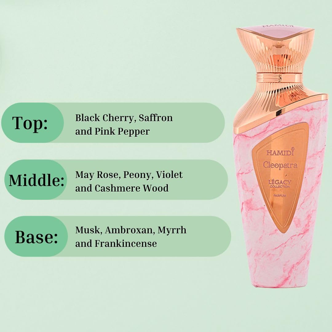 Hamidi LEGACY CLEOPATRA Eau De Parfum Spray 100ML (3.4 OZ) - Long Lasting Unisex Perfume for Women & Men, Luxury Fragrance with Legendary Allure - Perfect for Date Nights, Special Occasions & Daily Wear