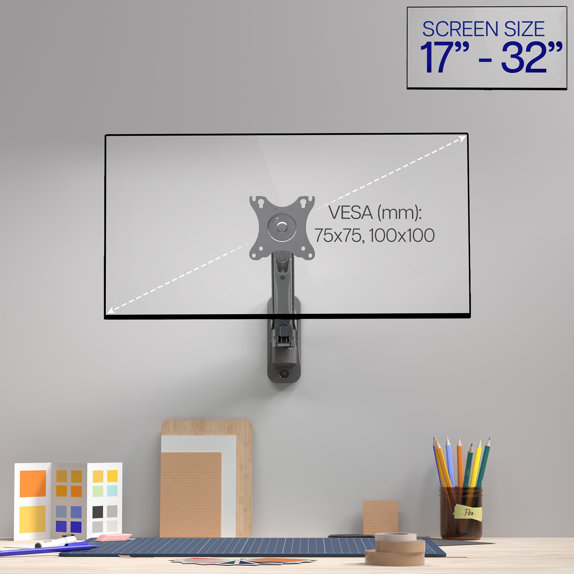 Adjustable Pneumatic Single Monitor Arm Mount for 17