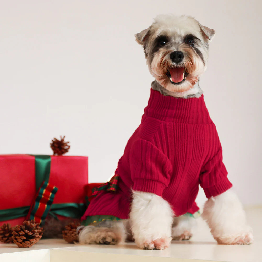 Christmas Turtleneck Knit Sweater Dress with Tulle Skirt - Holiday Party Outfit for Women, Festive Winter Fashion, Xmas Family Gathering & Office Celebration Attire