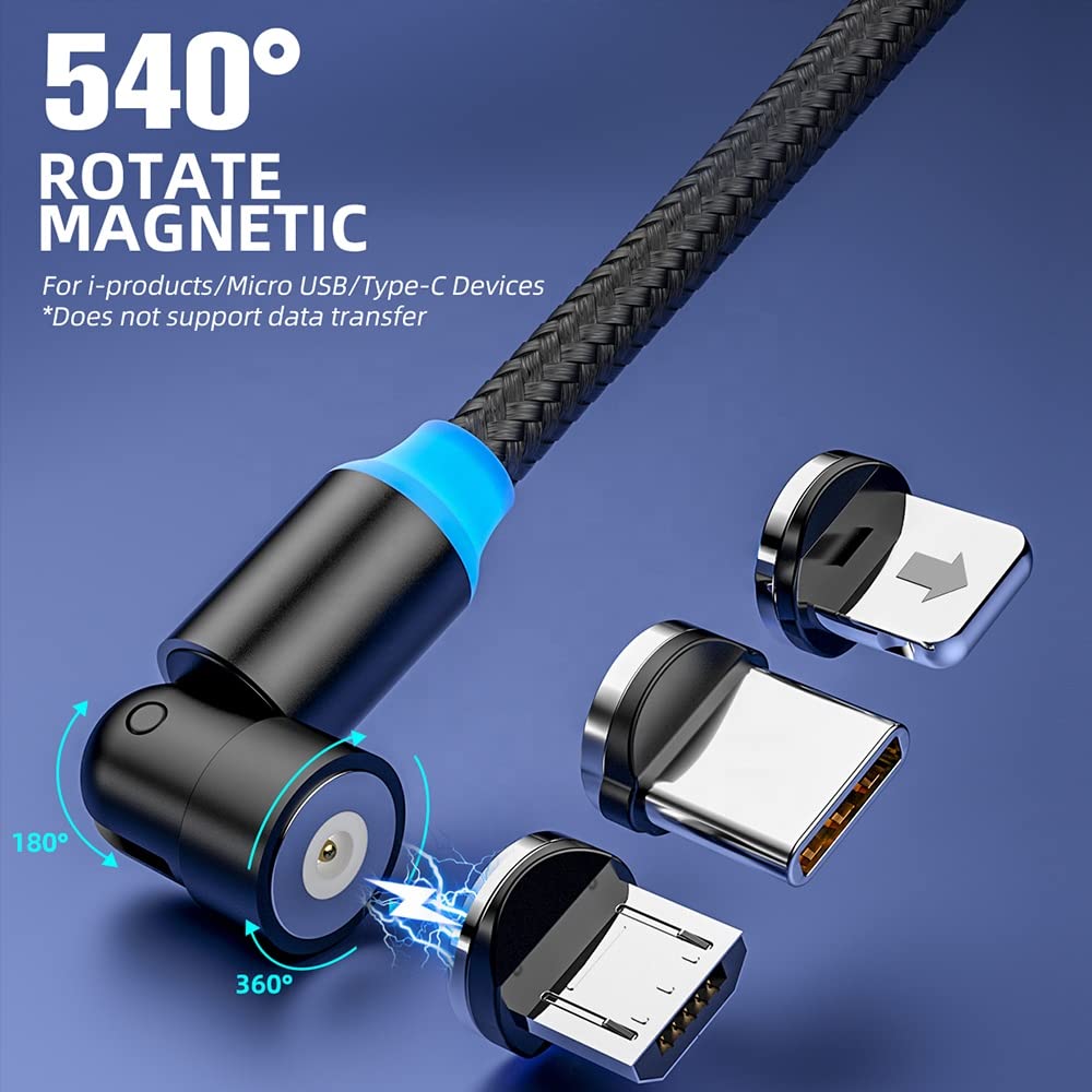 3-in-1 Magnetic Charging Cable with 360° Rotation | Fast 2.4A Nylon Braided USB Cable Compatible with Micro USB, Type C & Lightning | Perfect for Phones, Tablets & Smart Devices | Ideal for Home, Office & Travel Use (2M)