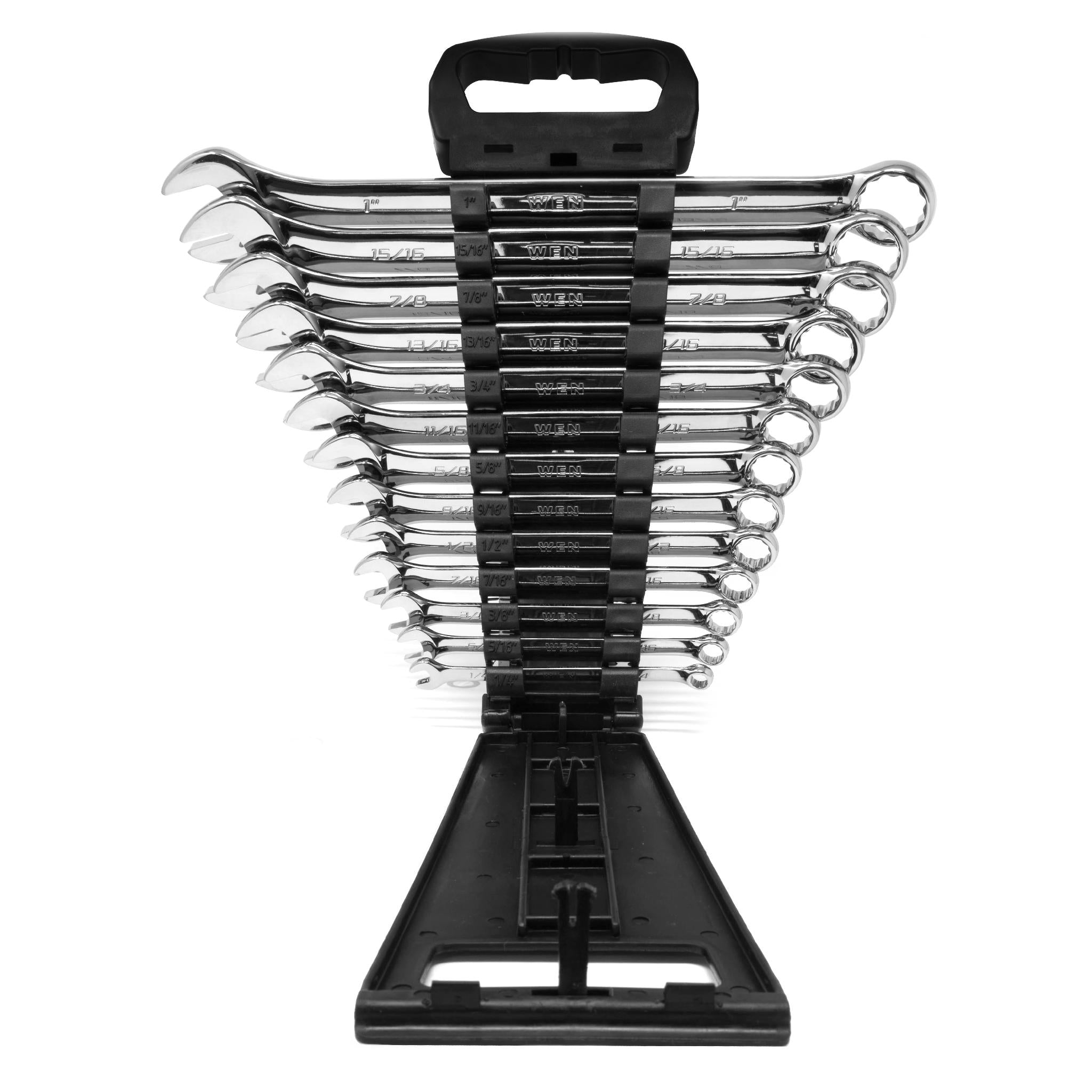 WEN WR130A 13-Piece Professional Grade SAE Combination Wrench Set with Storage Rack - Perfect for Automotive Repair, Machinery Maintenance & DIY Projects