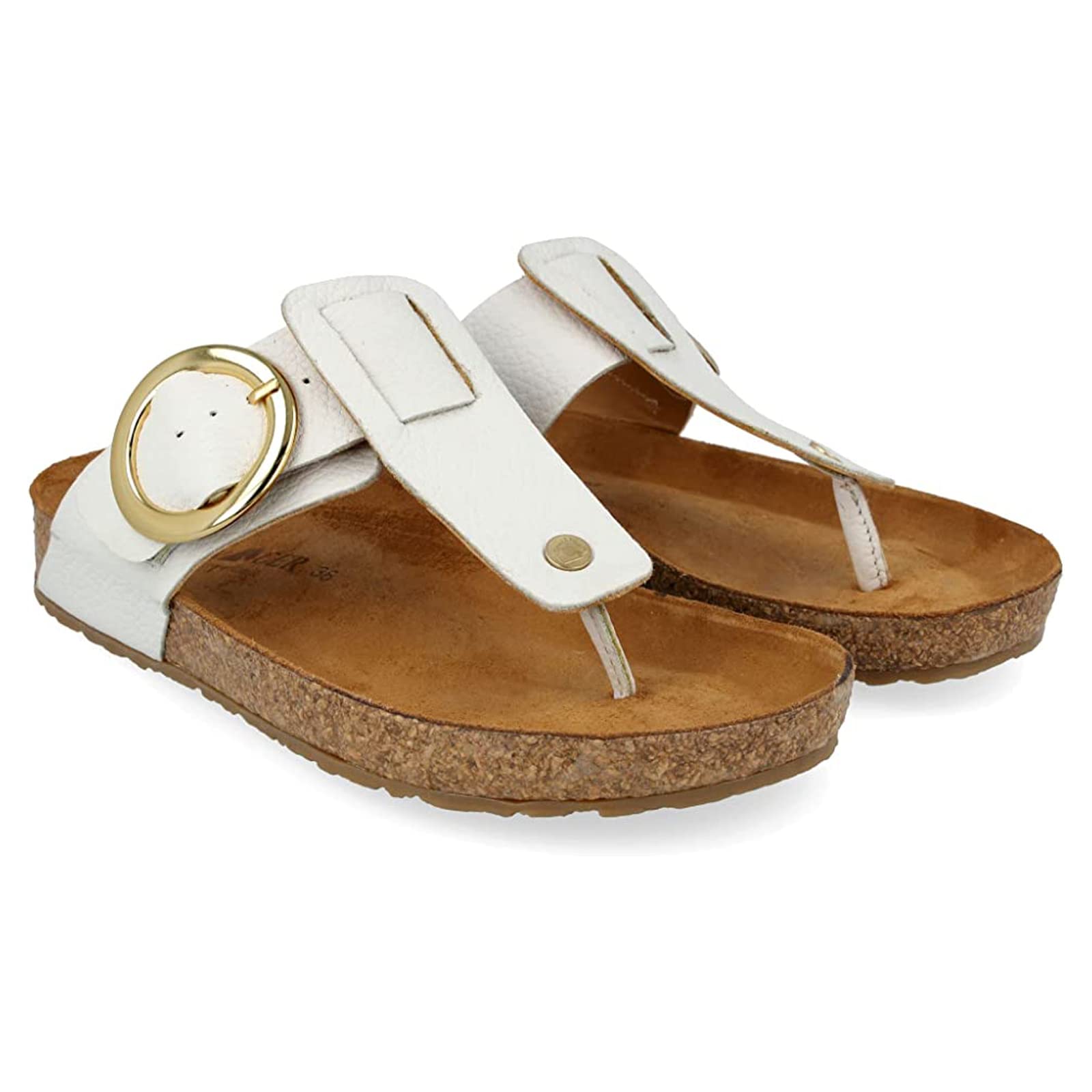 HAFLINGER Women's Corinna Mule Sandals - Soft Leather Summer Shoes with Round Buckle | Comfortable Slip-On Slippers for Beach, Vacation & Casual Wear