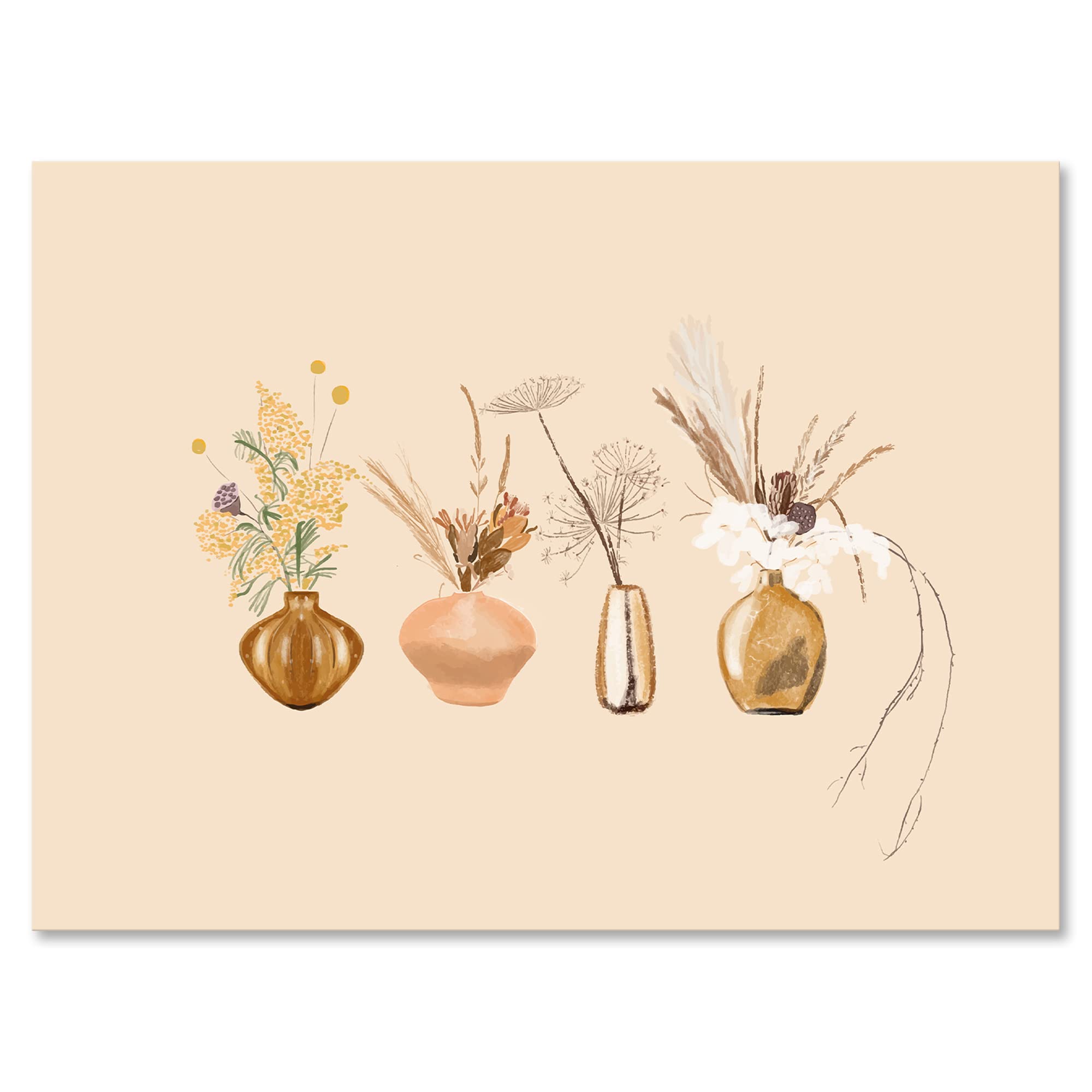 Wildflower Bouquets in Gold Vases Traditional Canvas Wall Art - Perfect for Living Room, Bedroom & Office Decor